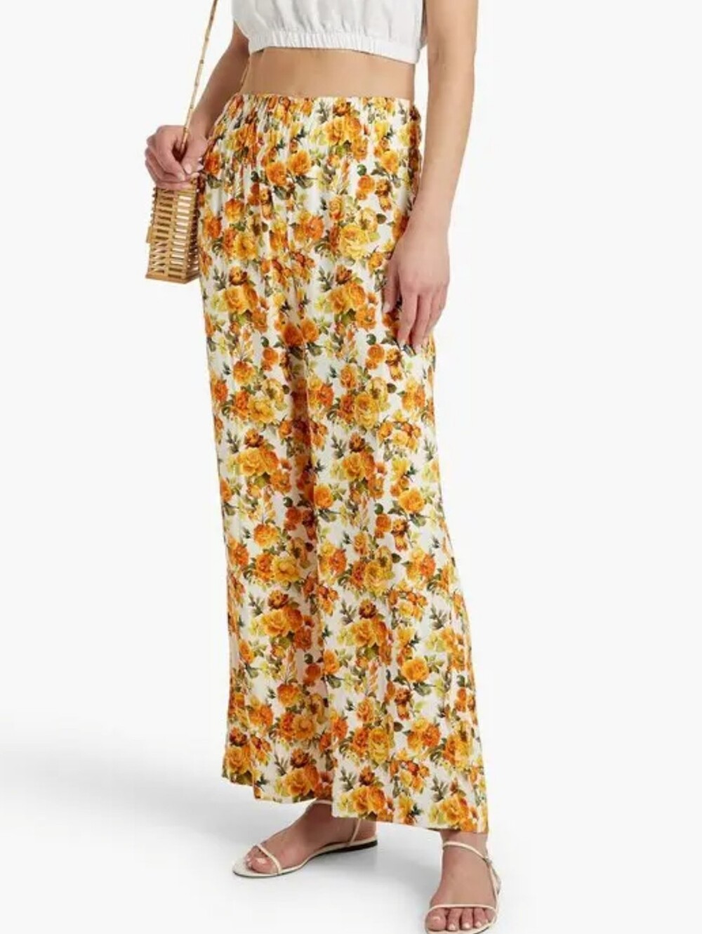 Onia NEW Air Smocked Ditsy Retro Floral Linen Blend Wide Leg Pants SZ Medium